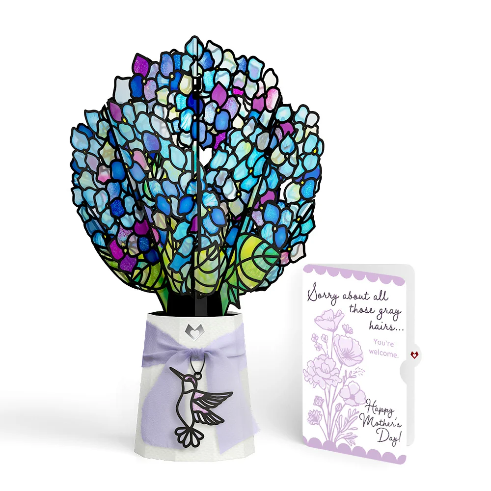 Lovepop Sunlit Hydrangeas Mother’s Day Suncatcher Bouquet and Vintage Lavender Floral Sentiment Set for Mom Glass