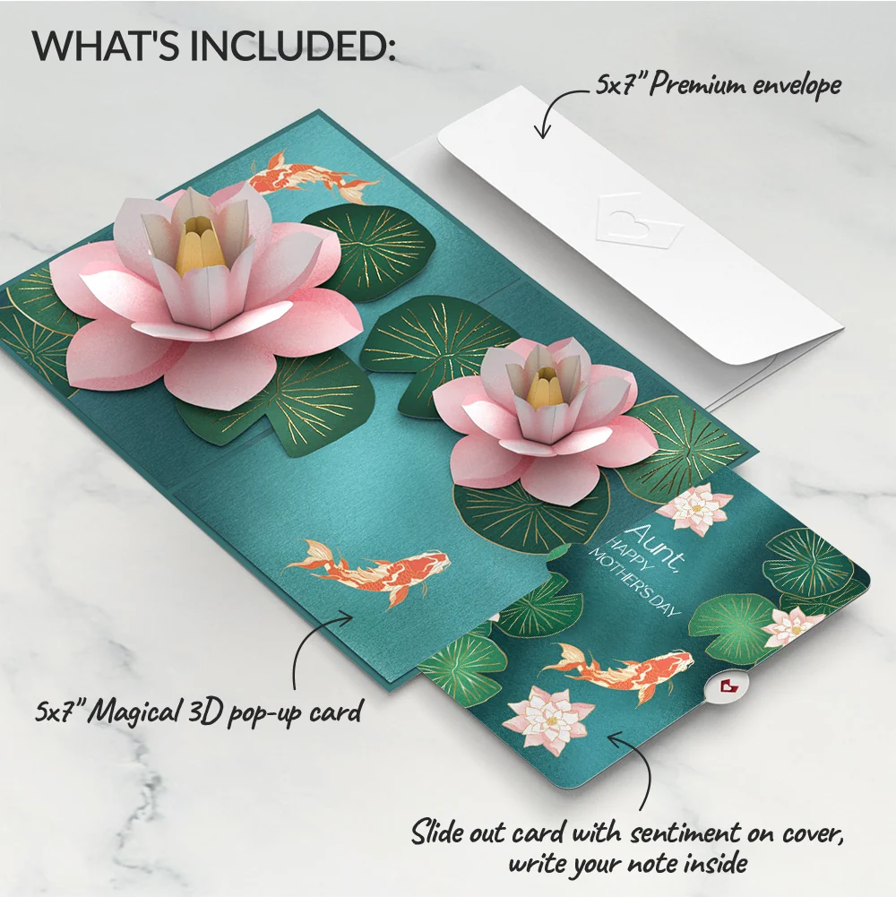 Lovepop Koi Fish and Lotus Pond Mother’s Day Pop-Up Card and Sentiment Set for Aunt - Image 2