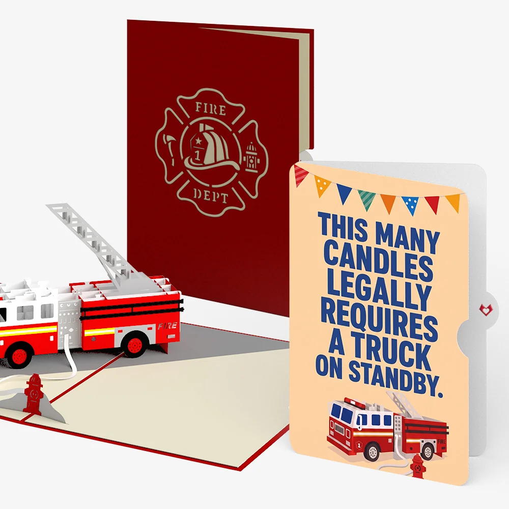 Lovepop Fire Truck Birthday Pop-Up Card and Truck on Standby Sentiment Set Candle