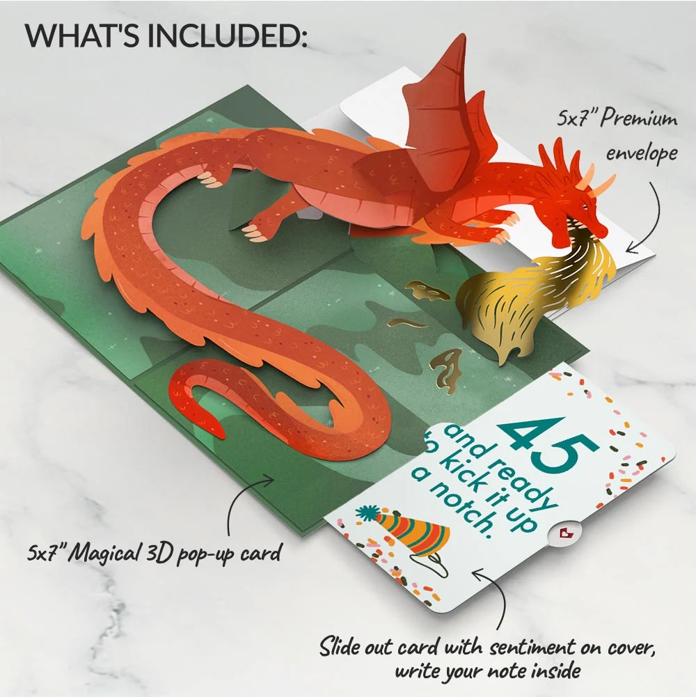 Lovepop Fired Up for Your Birthday Dragon Pop-Up Card and 45th Kick It Up Sentiment Set - Image 2
