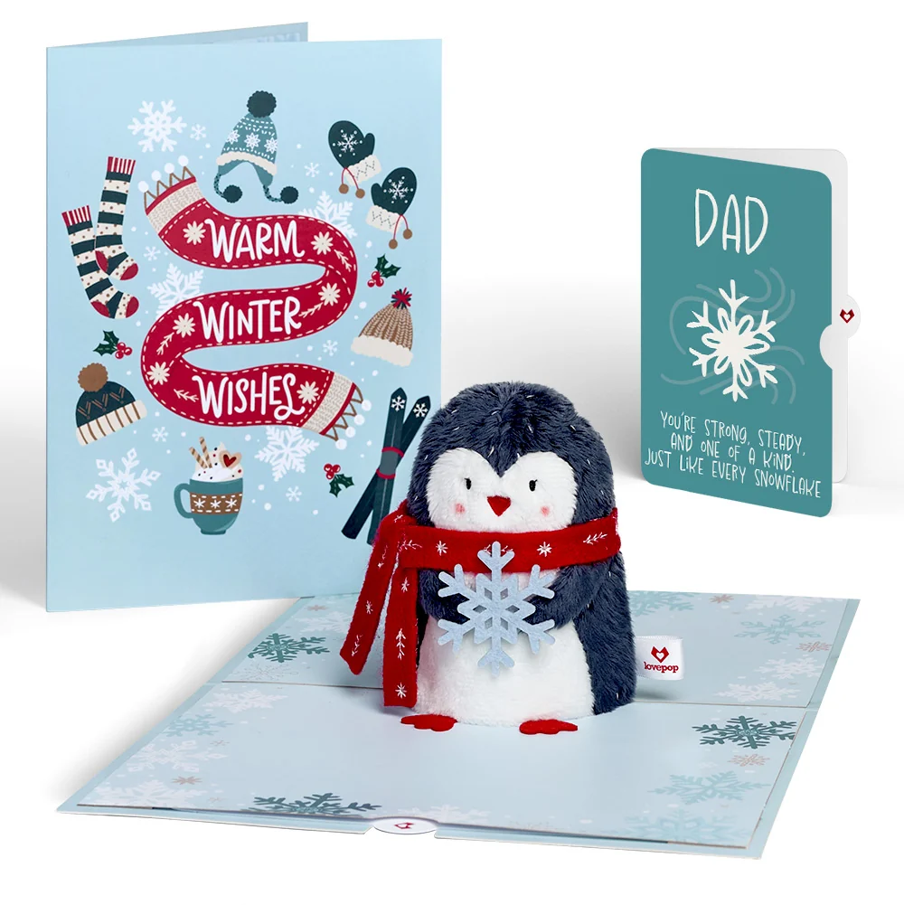 Lovepop 'Warm Winter Wishes' Holiday Penguin Plushpop Card and Sentiment Set for Dad Cup