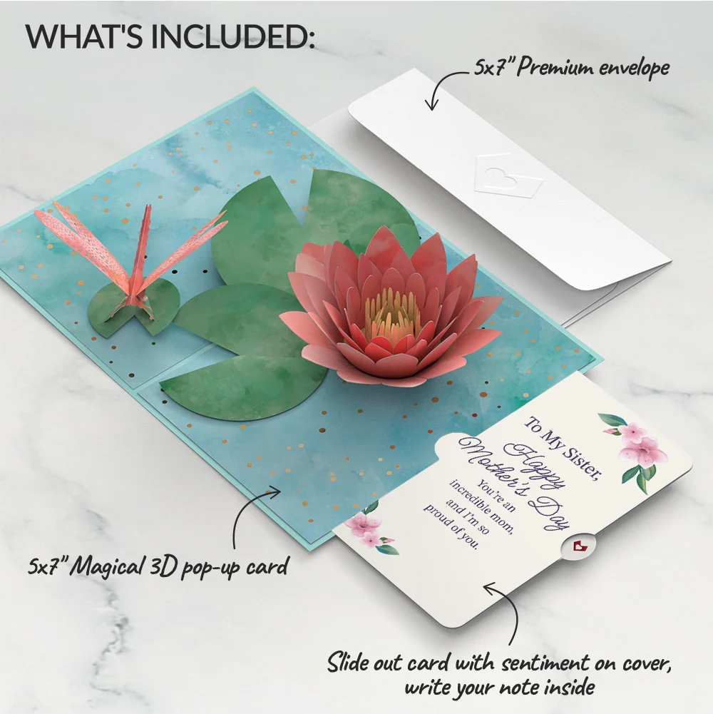 Lovepop Water Lily Dragonfly Mother's Day Pop-Up Card and Sentiment Set for Sister — SKU SB-41A7AF-AD13E98548ED4B - Image 2