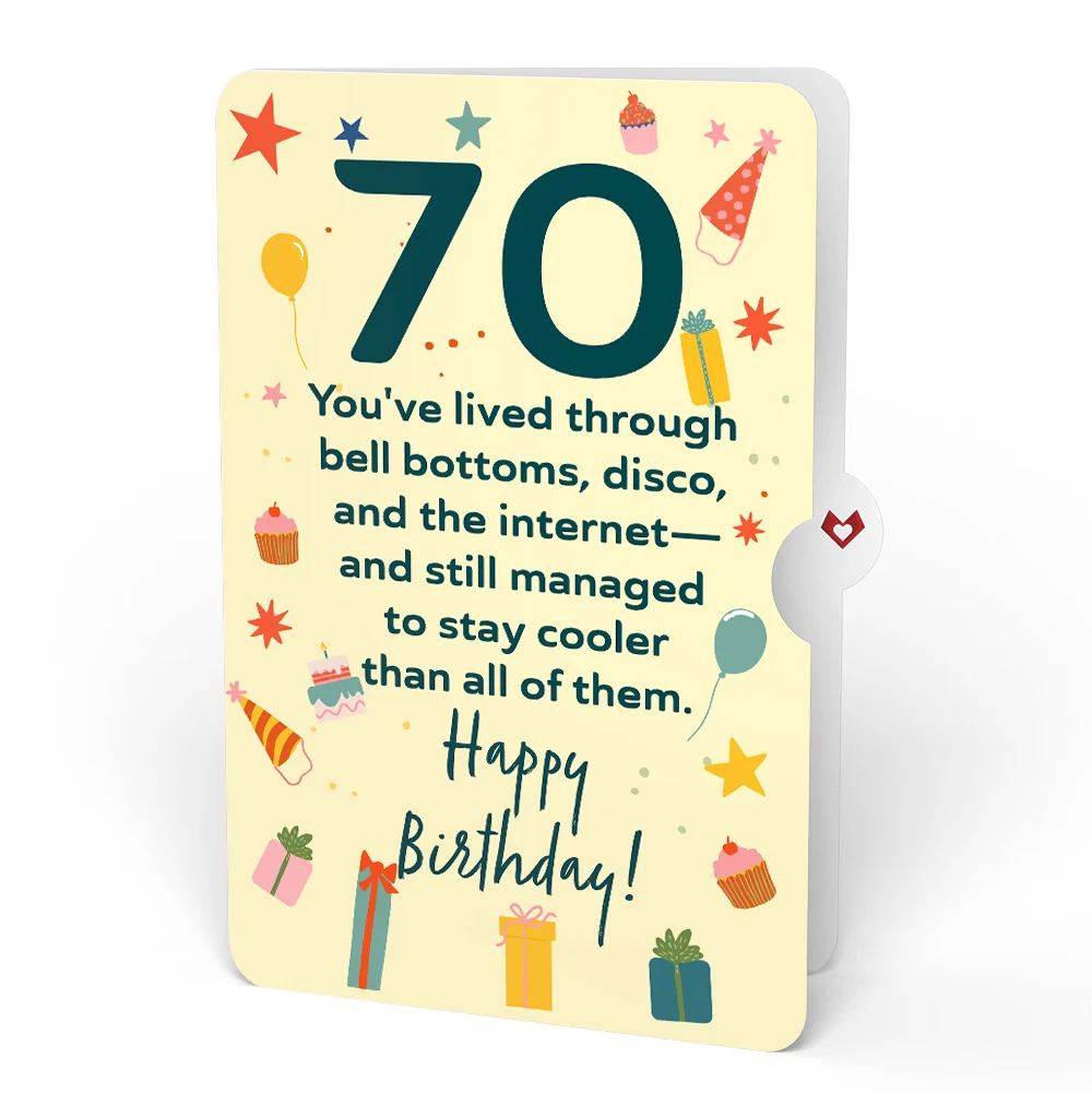 Lovepop Happy 70th Birthday Confetti Cake Music and Lights Pop-Up Card and Sentiment Set Candle - Image 4