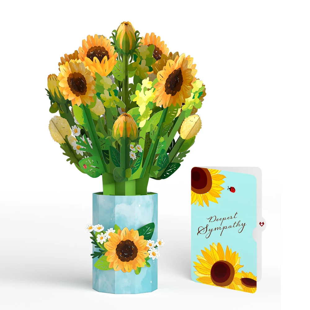 Lovepop Sunflower Blooms Sympathy Bouquet and Sentiment Set Vase