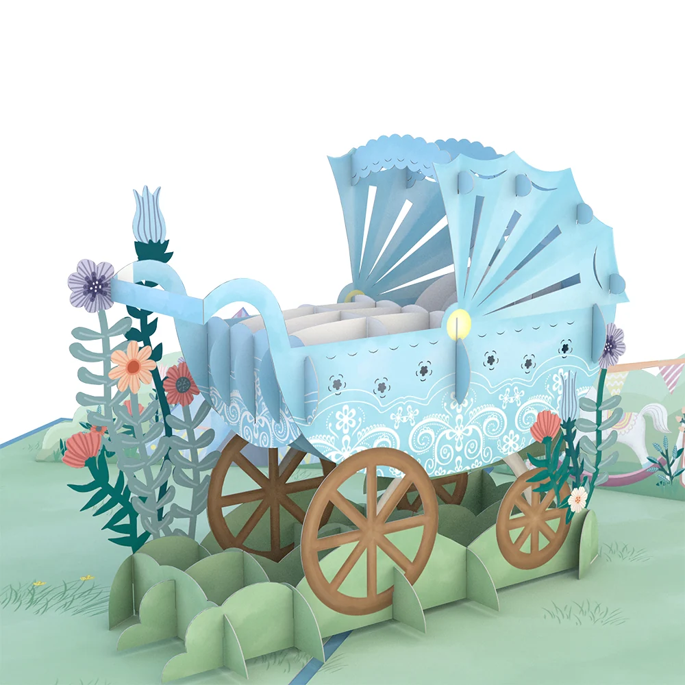 Lovepop Blue Baby Carriage Pop-Up Card Cream - Image 2