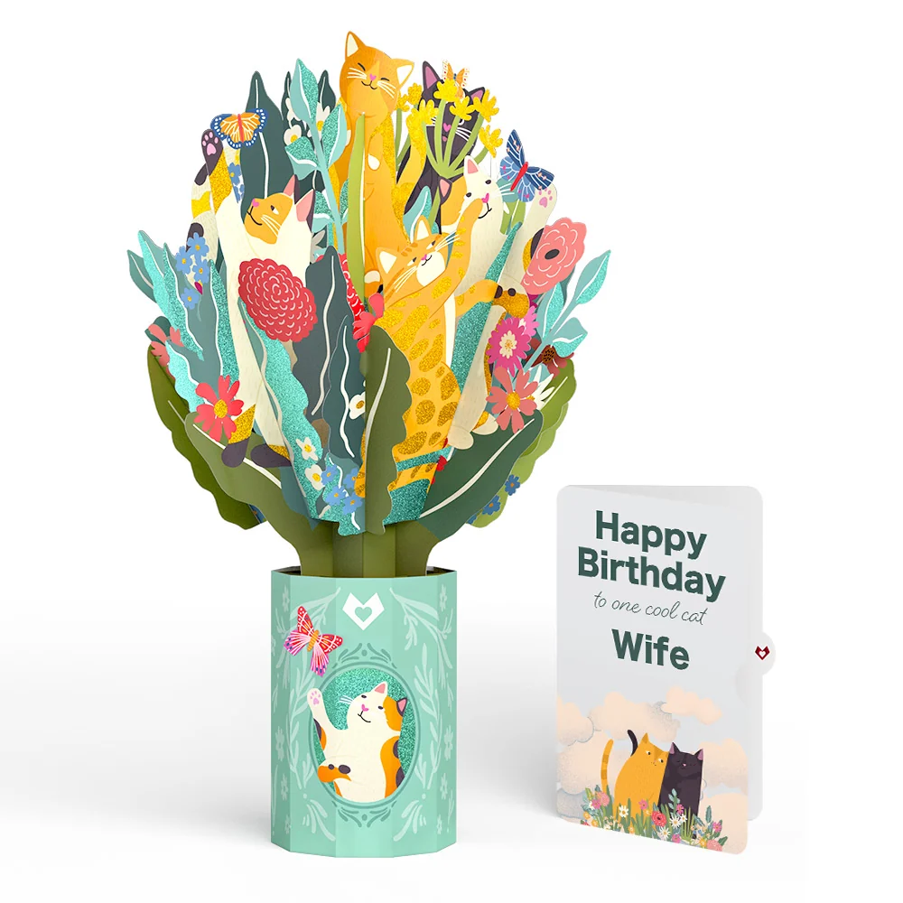 Lovepop Feline Fancy Birthday Glitter Bouquet and Sentiment Set for Wife Vase