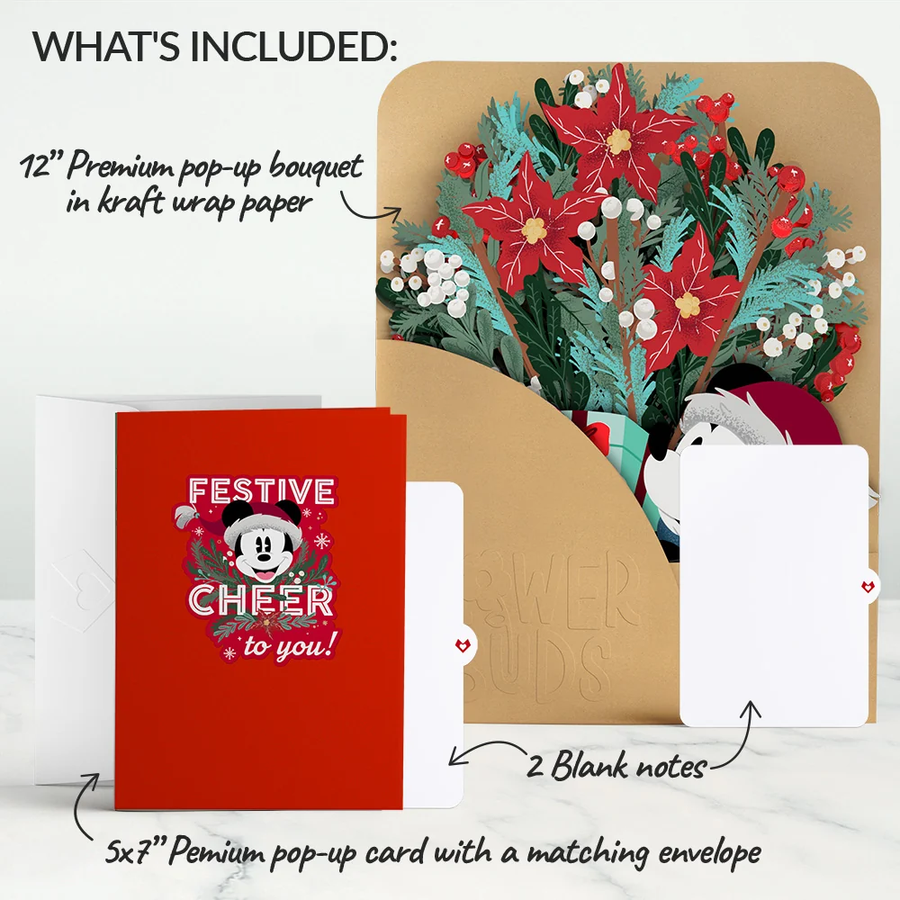 Lovepop Disney’s Mickey Mouse Festive Cheer Pop-Up Card & Flower Buds Bouquet Bundle - Image 2