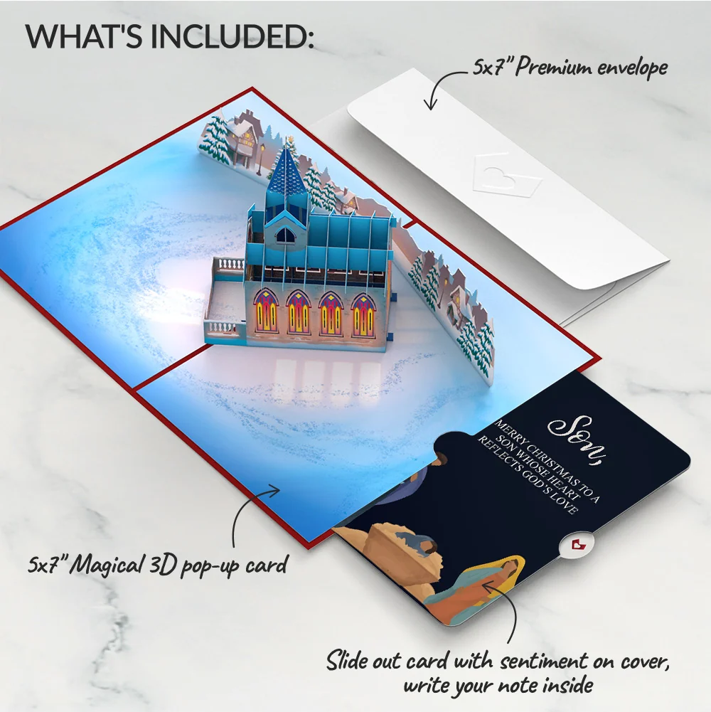 Lovepop Stained Glass Christmas Chapel Pop-Up Card and Sentiment Set for Son - Image 2
