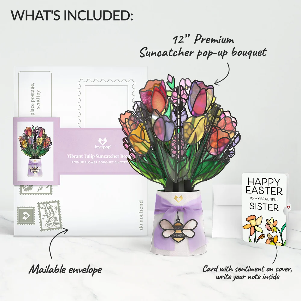 Lovepop Vibrant Tulip Easter Suncatcher Bouquet and Sentiment Set for Sister Glass - Image 2