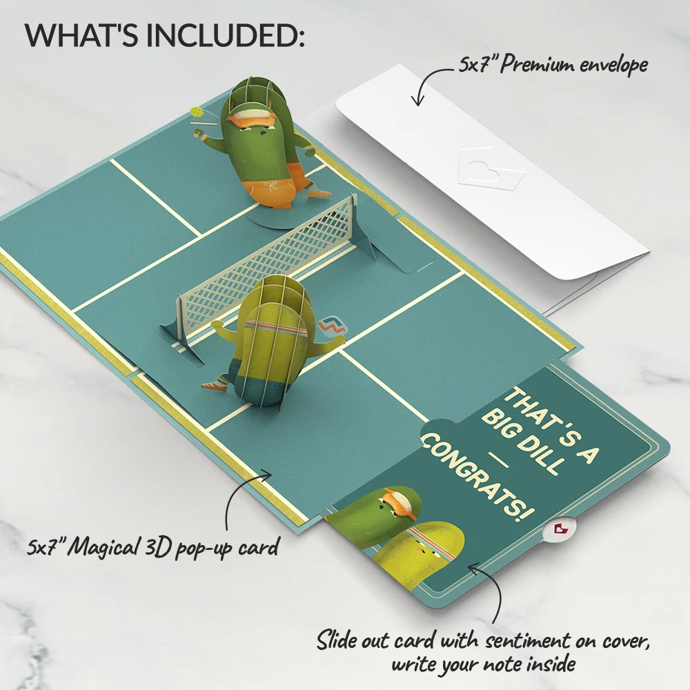 Lovepop Playful Pickleball Congratulations Pop-Up Card and Sentiment Set Cream - Image 2