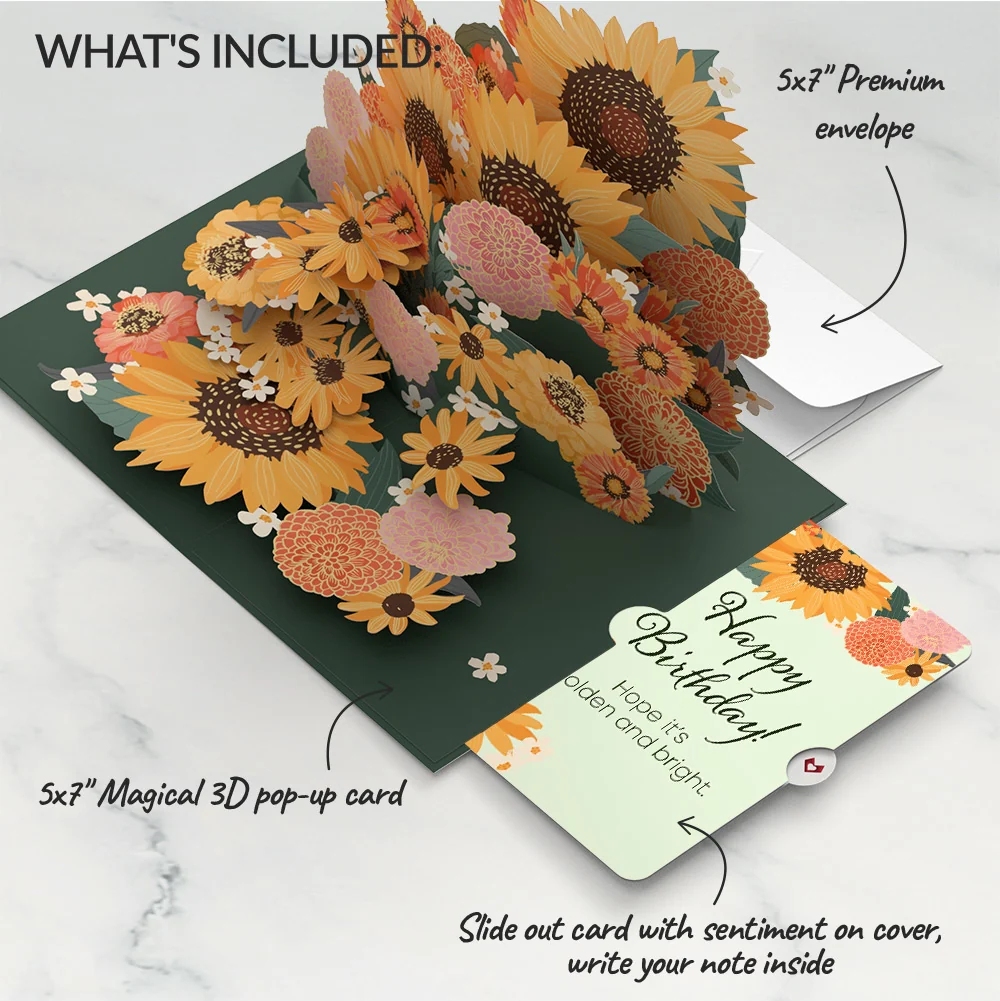 Lovepop Radiant Sunflowers Birthday Pop-Up Card and Sentiment Set Cream - Image 2