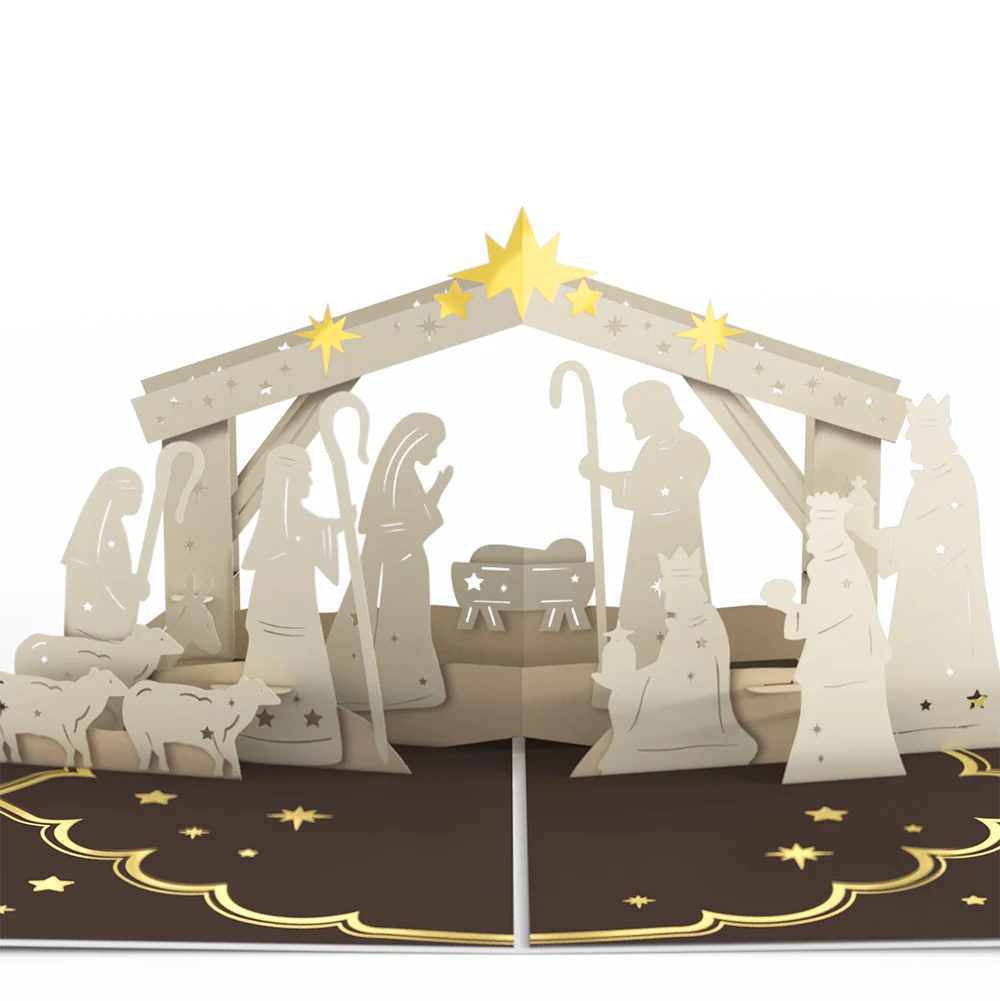 Lovepop Elegant Nativity Christmas Pop-Up Card and Blessings & Serenity Sentiment Set Cream - Image 3