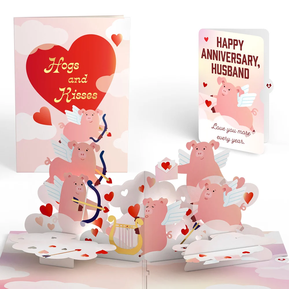 Lovepop Hogs and Kisses Anniversary Music and Light Pop-Up Card and Sentiment Set for Husband