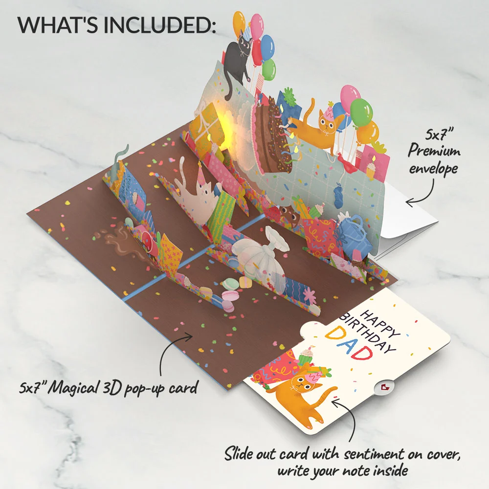Lovepop Birthday Cat-astrophe Music and Lights Pop-Up Card and Sentiment Set for Dad Cream - Image 2