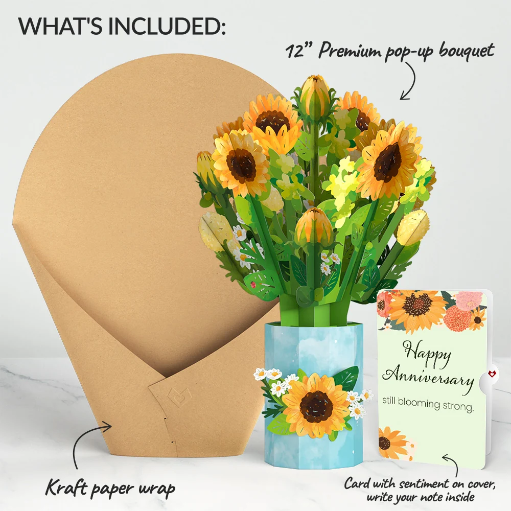 Lovepop Sunflower Blooms Anniversary Bouquet and Sentiment Set Vase - Image 2