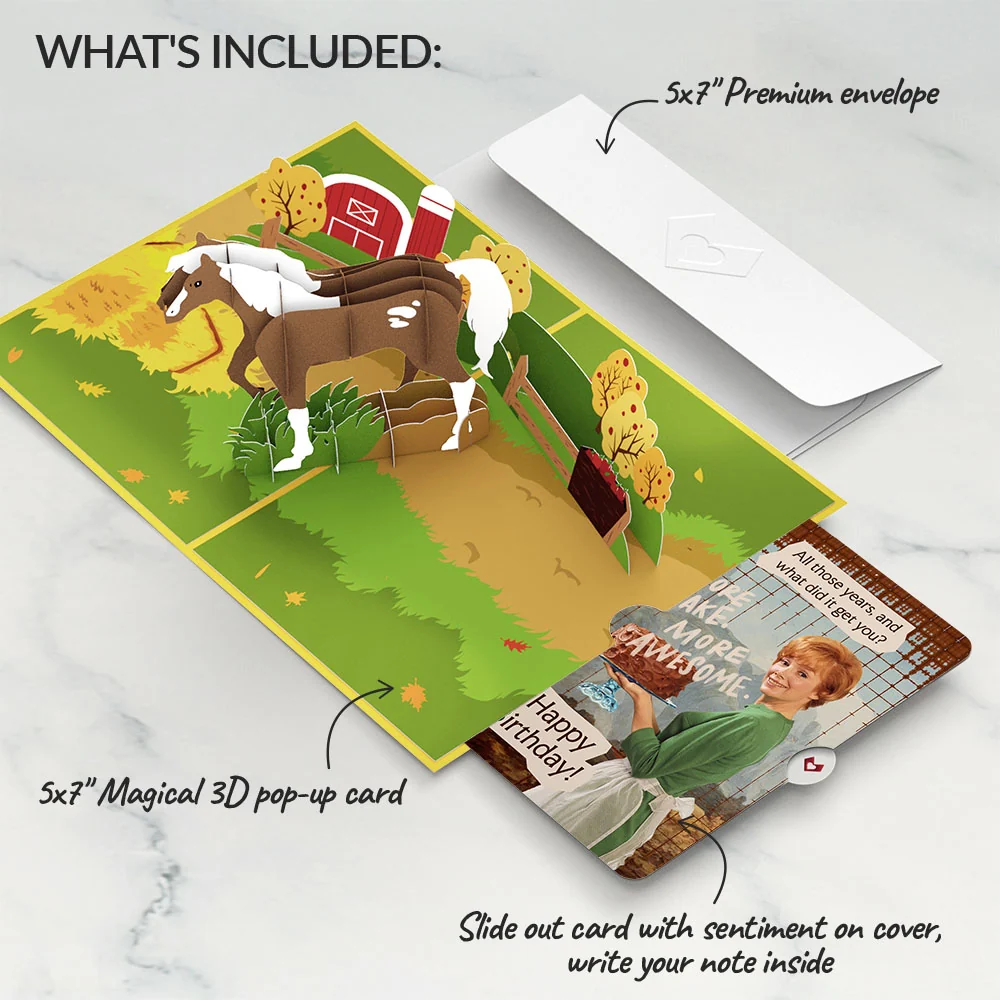 Lovepop Horse Birthday Pop-Up Card and More Cake More Awesome Sentiment Set - Image 2