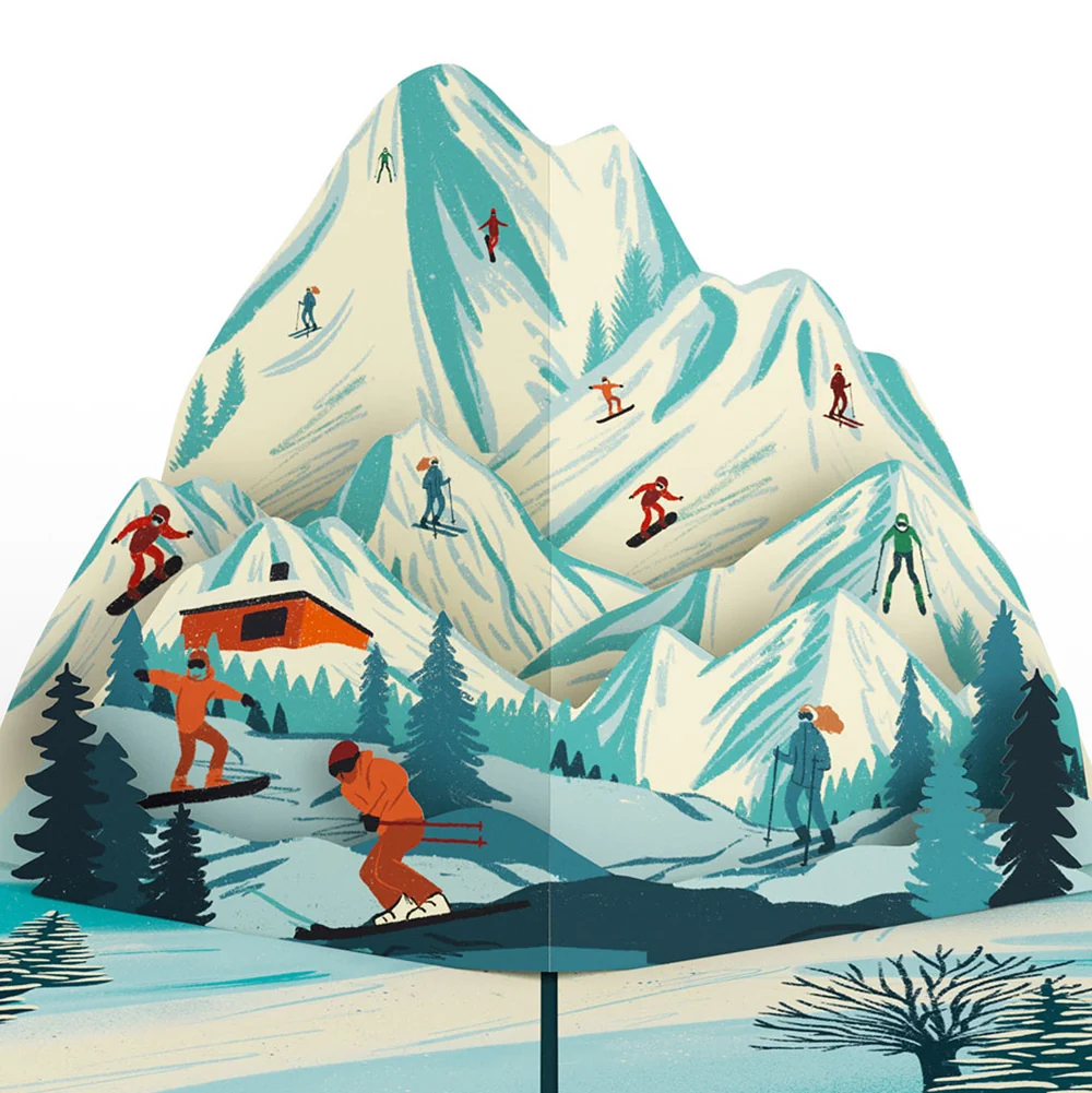 Lovepop Mountain Snowboard Adventure Anniversary Pop-Up Card and Sentiment Set Cream - Image 3