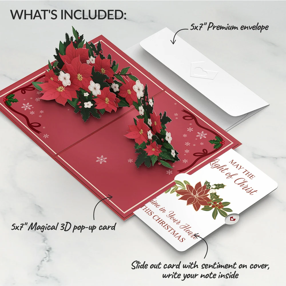 Lovepop Poinsettia & Pine Christmas Pop-Up Card and Light of Christ Sentiment Set - Image 2