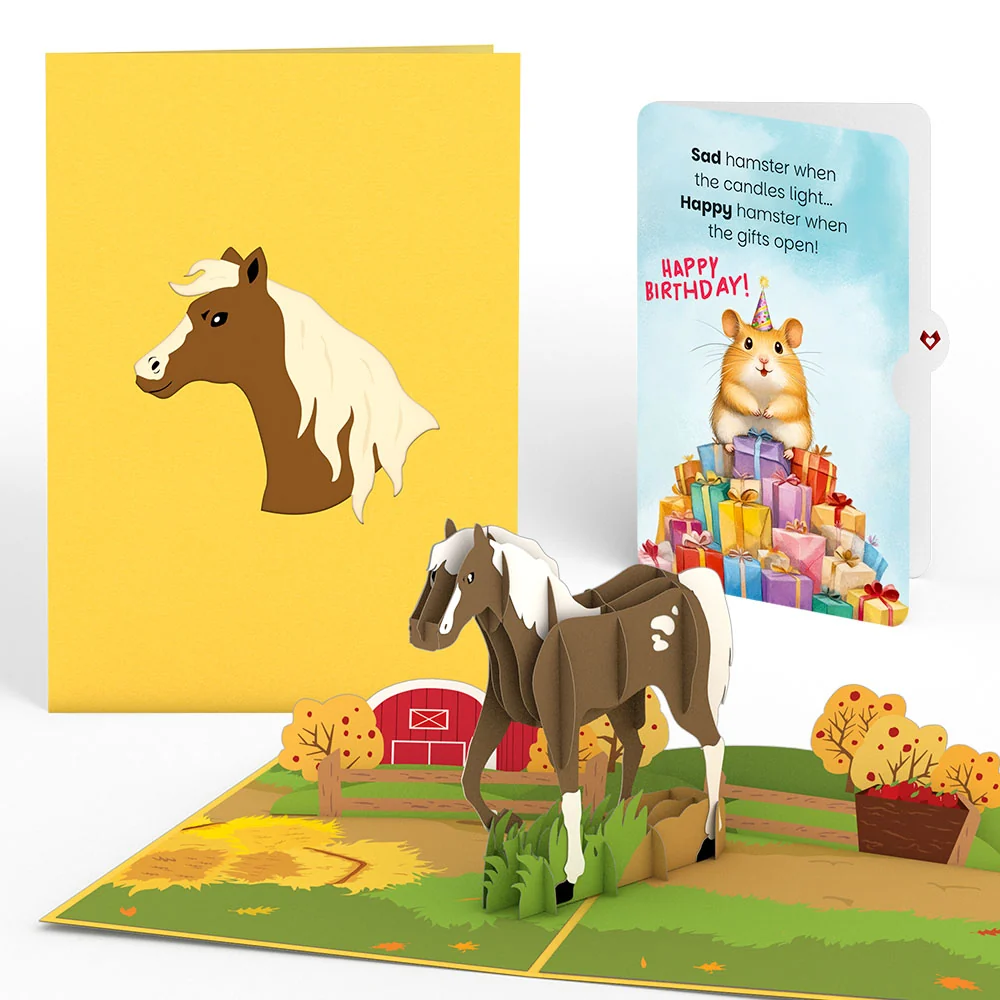 Lovepop Horse Birthday Pop-Up Card and Happy Hamster Sentiment Set Candle