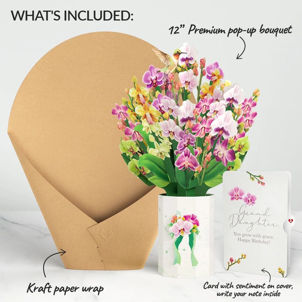 Lovepop Orchid Birthday Bouquet and Sentiment Set for Granddaughter Vase - Image 2