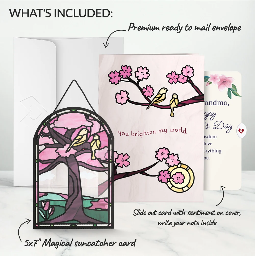 Lovepop You Brighten My World Birds Mother's Day Suncatcher Card and Sentiment Set for Grandma Glass - Image 2
