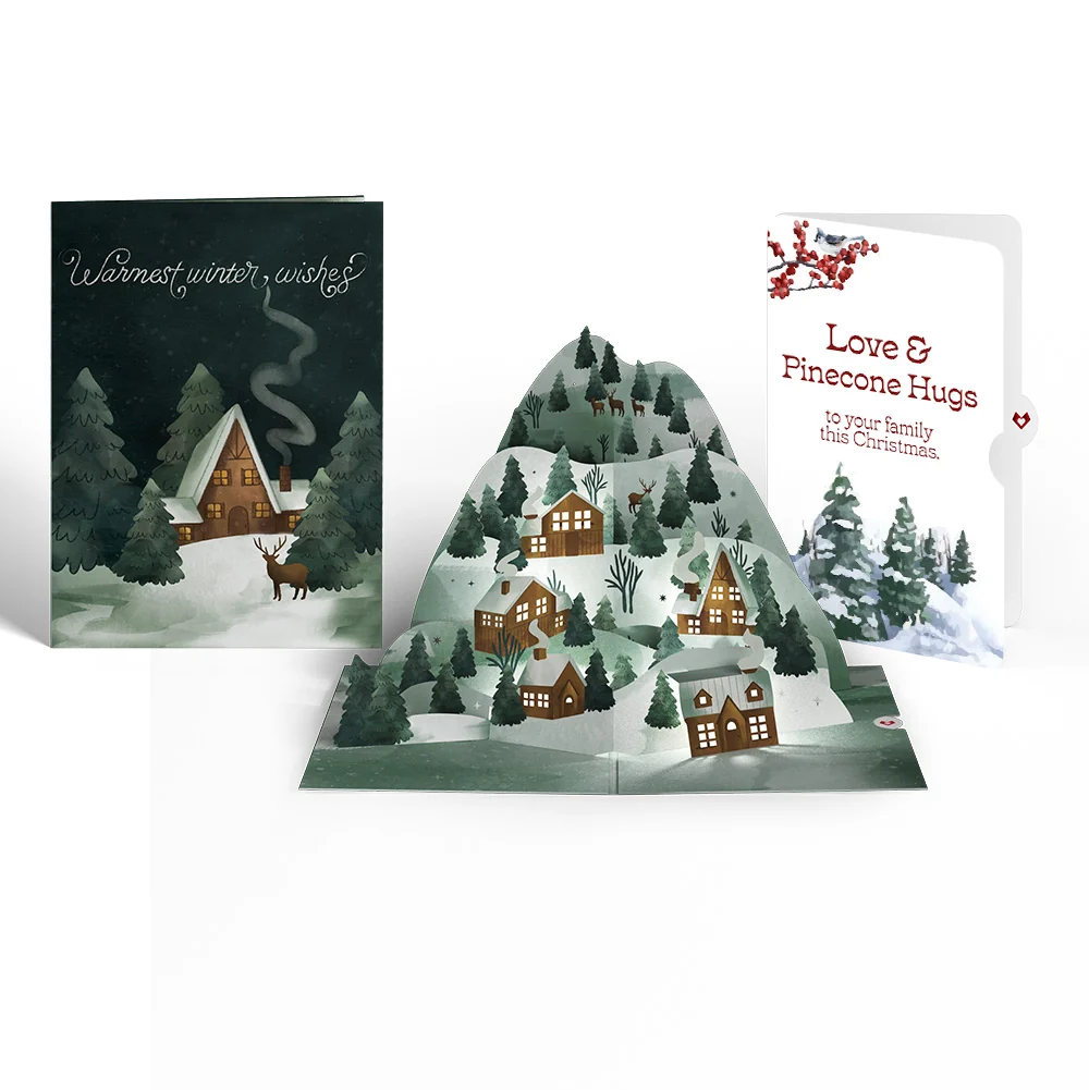 Lovepop Winter Wishes Mountain Village Christmas Light-Up Pop-Up Card and Sentiment Set for Family