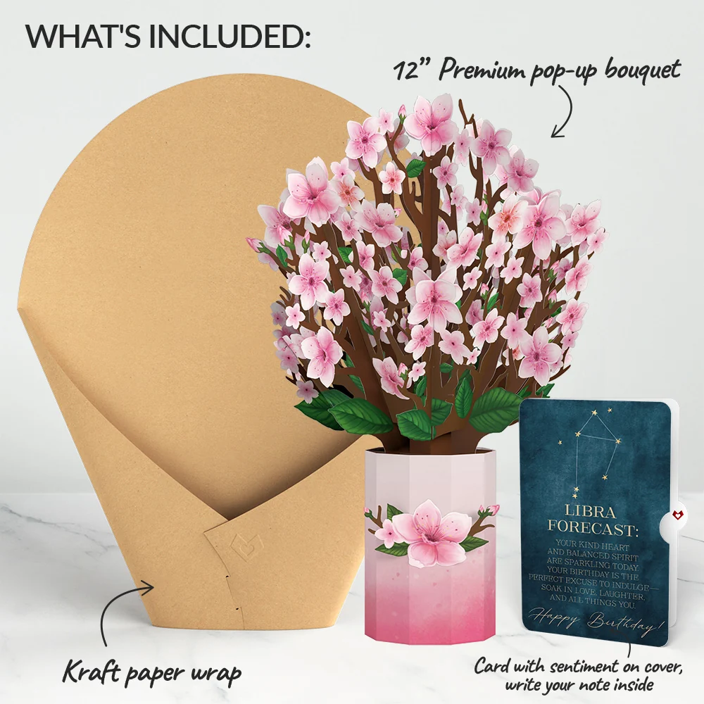Lovepop Cherry Blossom Birthday Bouquet and Libra Zodiac Sentiment Set Vase - Image 2