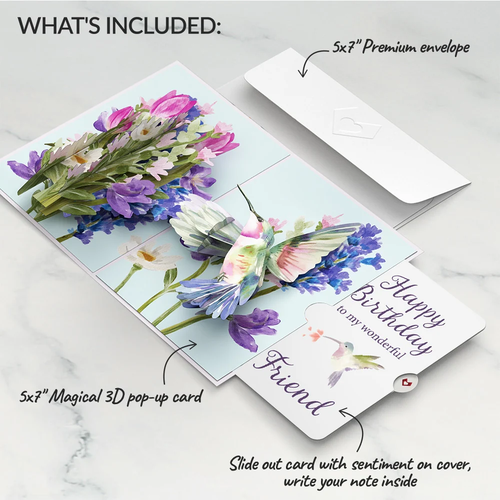 Lovepop Love in Bloom Hummingbird Birthday Pop-Up Card and Sentiment Set for Friend - Image 2
