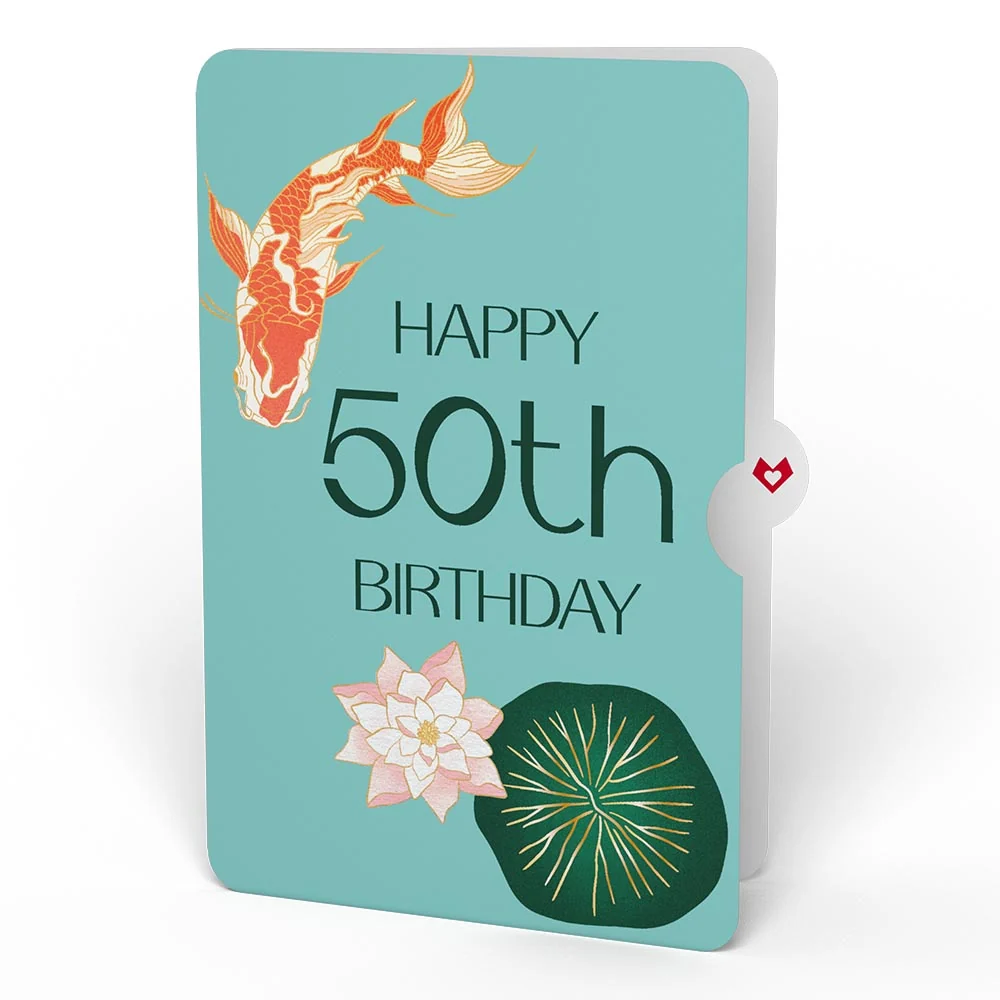Lovepop Koi Fish and Lotus 50th Birthday Pop-Up Card and Sentiment Set - Image 4