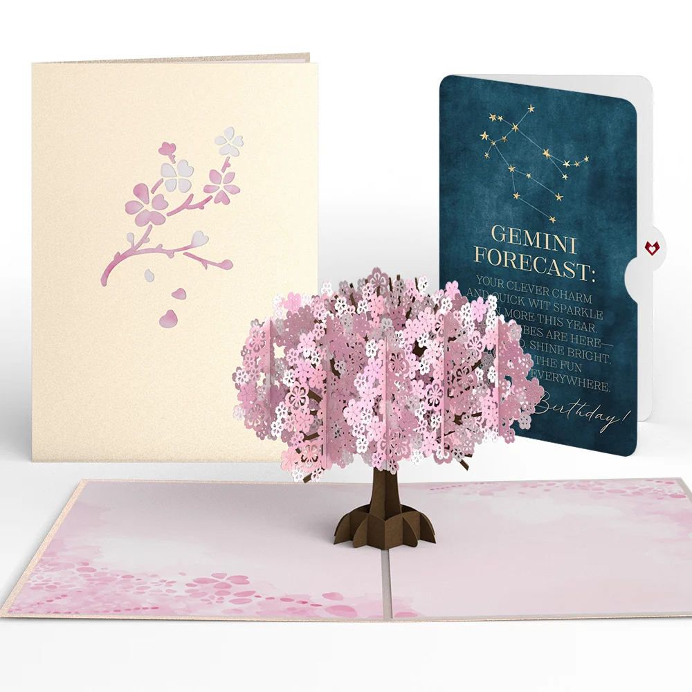 Lovepop Cherry Blossom Birthday Pop-Up Card and Gemini Zodiac Sentiment Set Cream