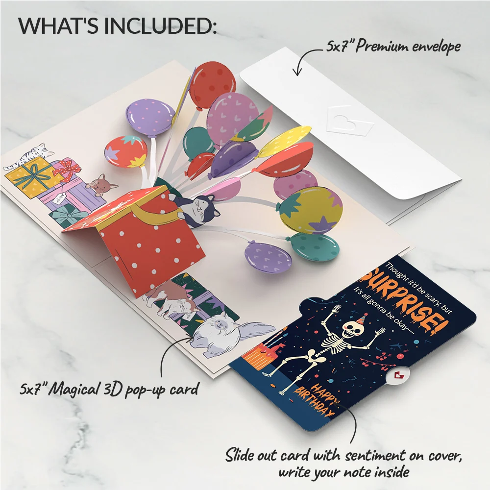 Lovepop Curious Cats Birthday Pop-Up Card and Surprise Skeleton Sentiment Set - Image 2