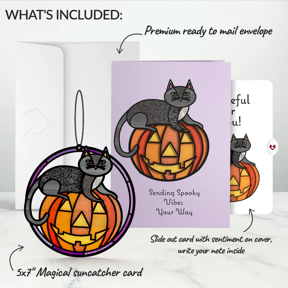 Lovepop Spooky Vibes Halloween Cat Suncatcher Card and Appreciation Sentiment Set Glass - Image 2