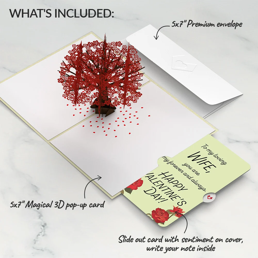 Lovepop Red Sakura Tree Valentine Pop-Up Card and Sentiment Set for Wife - Image 2