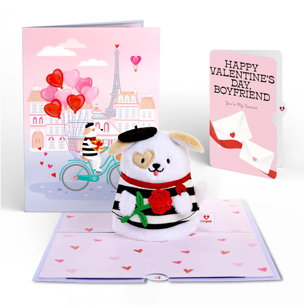 Lovepop French Love Dog Valentine Plushpop Card and Sentiment Set for Boyfriend