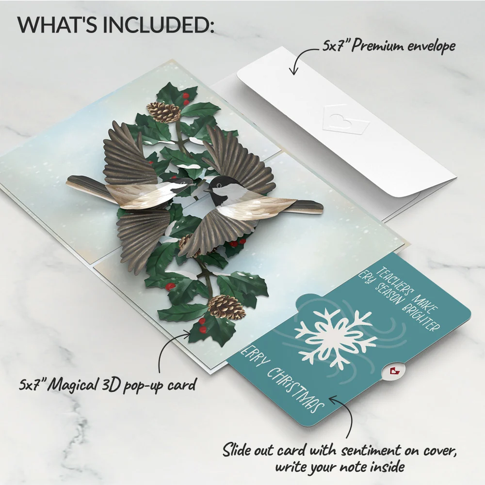 Lovepop Winter Chickadees Pop-Up Card and Snowflake Christmas Sentiment Set for Teacher - Image 2