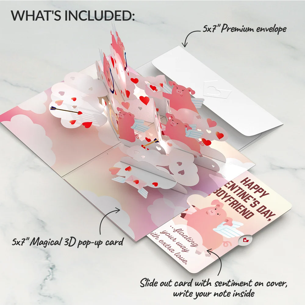 Lovepop Hogs and Kisses Valentine Music and Light Pop-Up Card and Sentiment Set for Boyfriend Cream - Image 2
