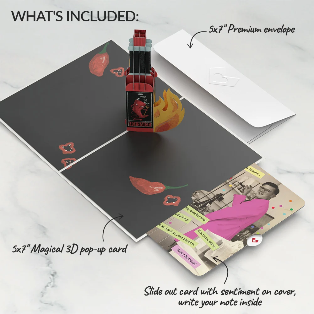 Lovepop Happy Birthday Hot Stuff Pop-Up Card and Sentiment Set Bottle - Image 2