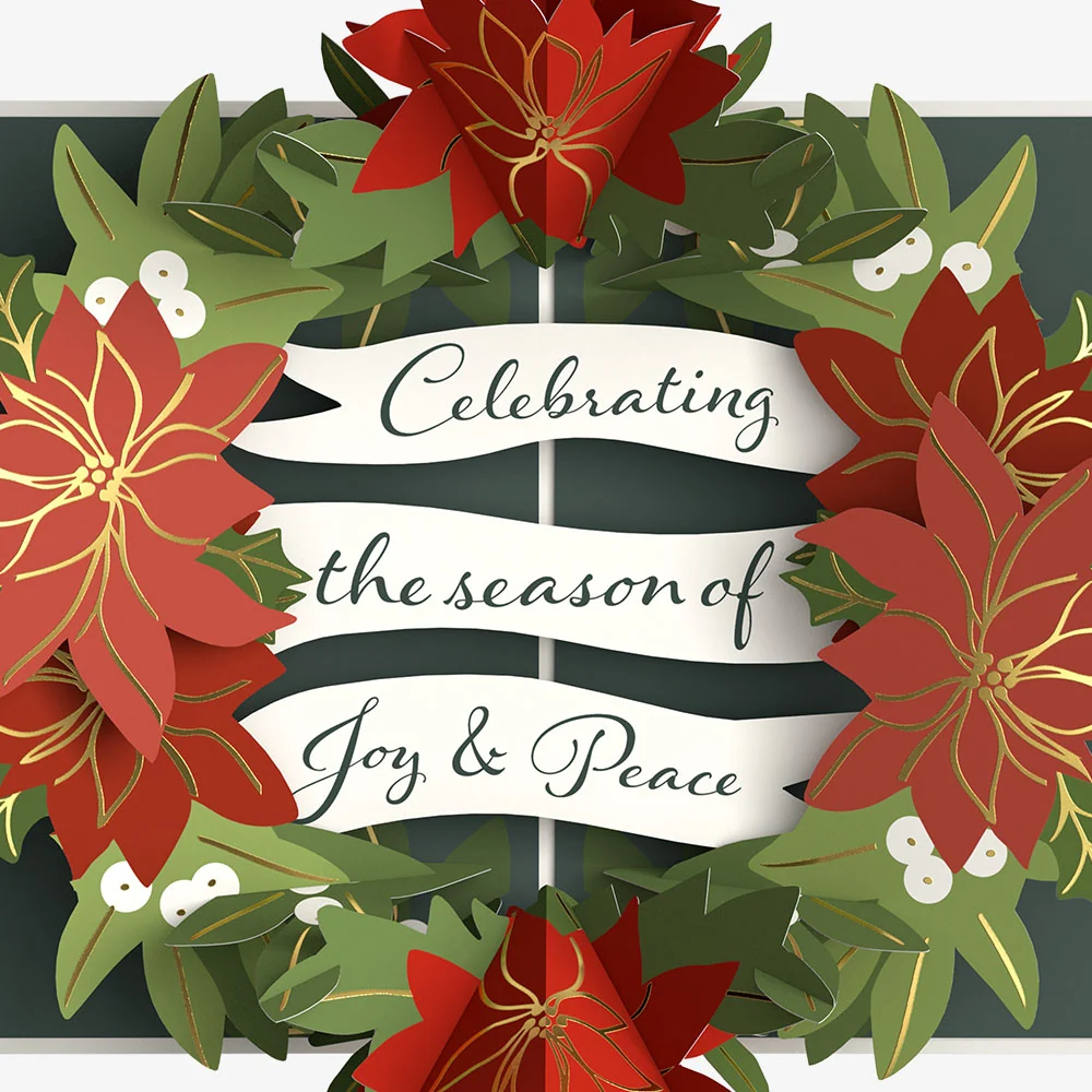 Lovepop Season's Greetings Poinsettia Wreath Christmas Pop-Up Card and Warm Holiday Wishes Sentiment Set - Image 3