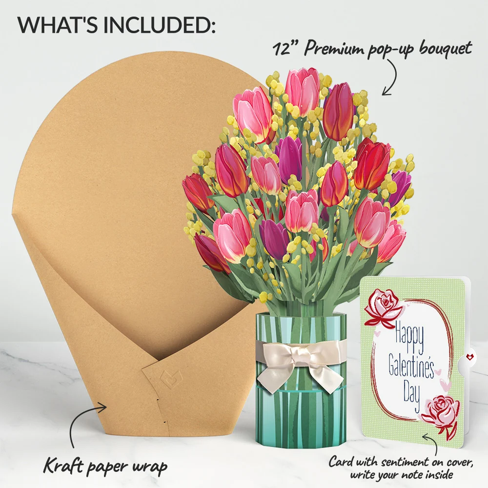 Lovepop Cheerful Tulips Galentine's Day Bouquet and Sweet Rose Sentiment Set for Friend Vase - Image 2
