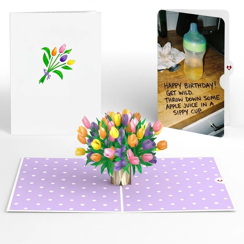 Lovepop Timeless Tulips Birthday Pop-Up Card and Beer Sippy Cup Sentiment Set Vase