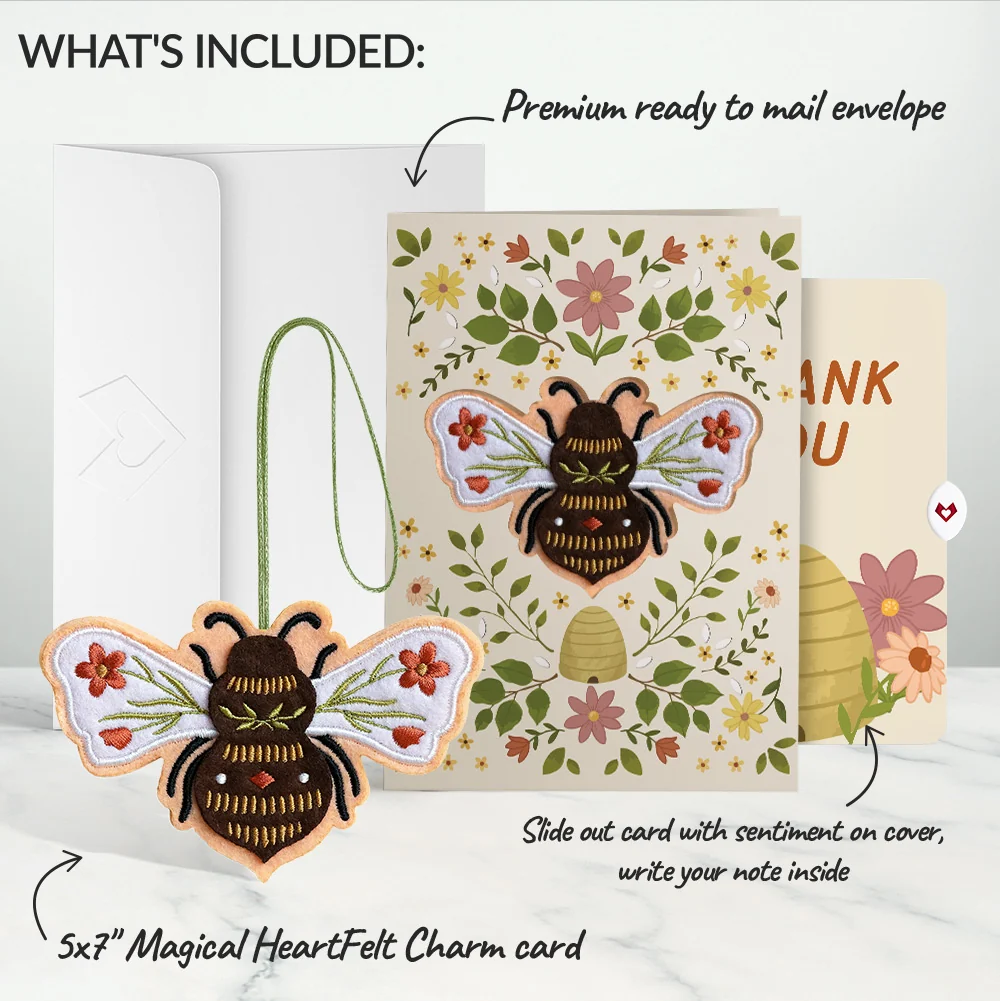 Lovepop Botanical Bee Thank You HeartFelt Charm Card and Sentiment Set Cream - Image 2