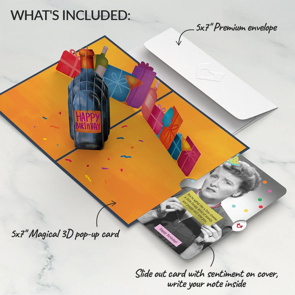 Lovepop Vintage Wine Birthday Pop-Up Card and Sentiment Set Bottle - Image 2