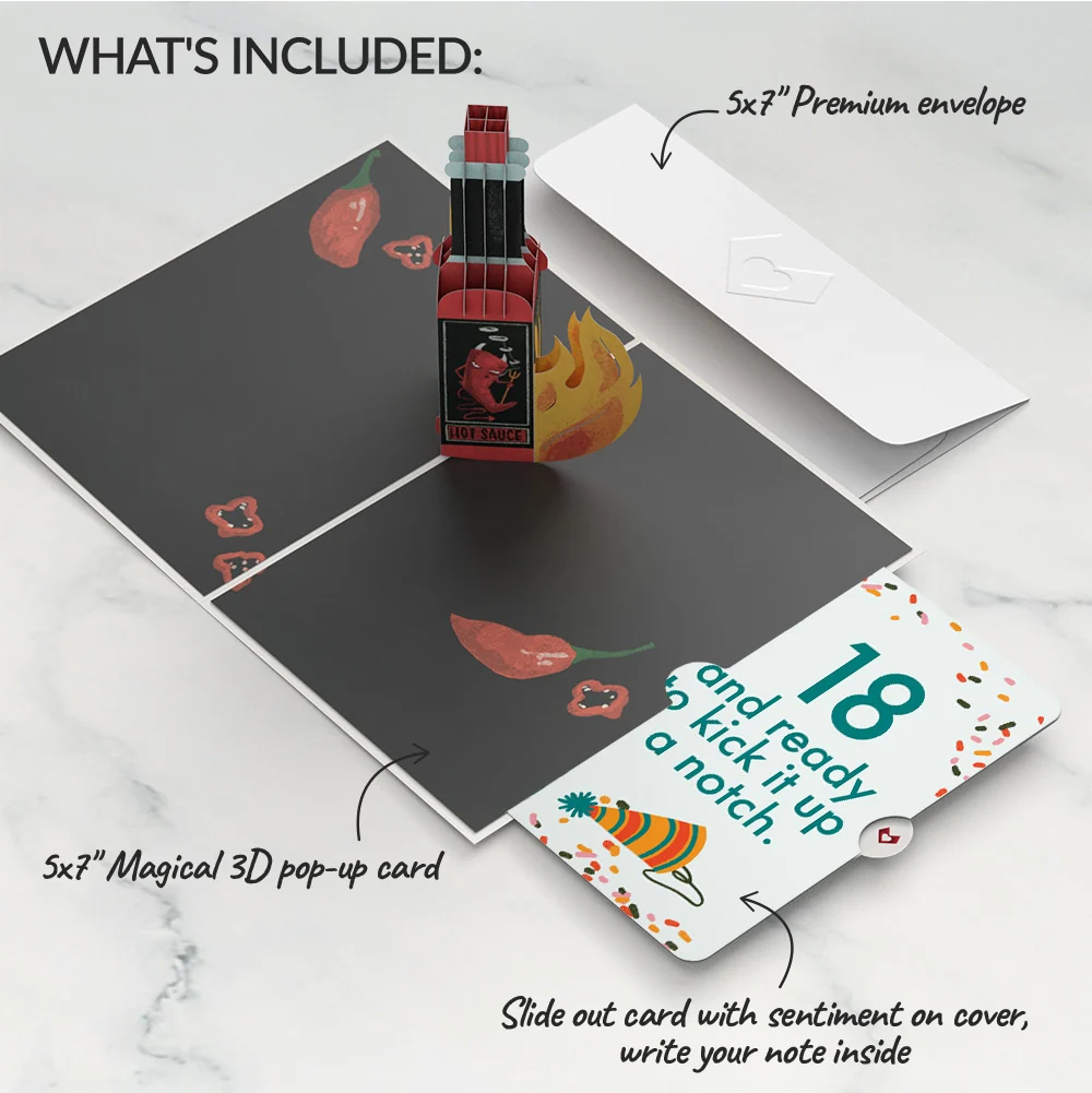 Lovepop Happy Birthday Hot Stuff Pop-Up Card and 18th Kick It Up Sentiment Set Bottle - Image 2