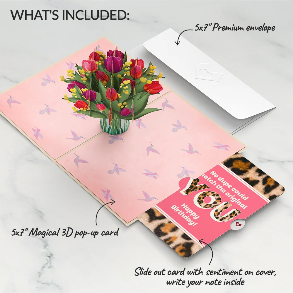 Lovepop Cheerful Tulips Birthday Pop-Up Card and The original YOU Sentiment Set Vase - Image 2