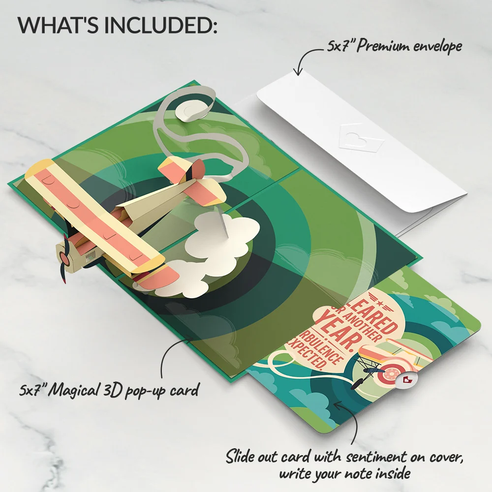 Lovepop Vintage Plane Birthday Pop-Up Card and Turbulence Expected Sentiment Set - Image 2