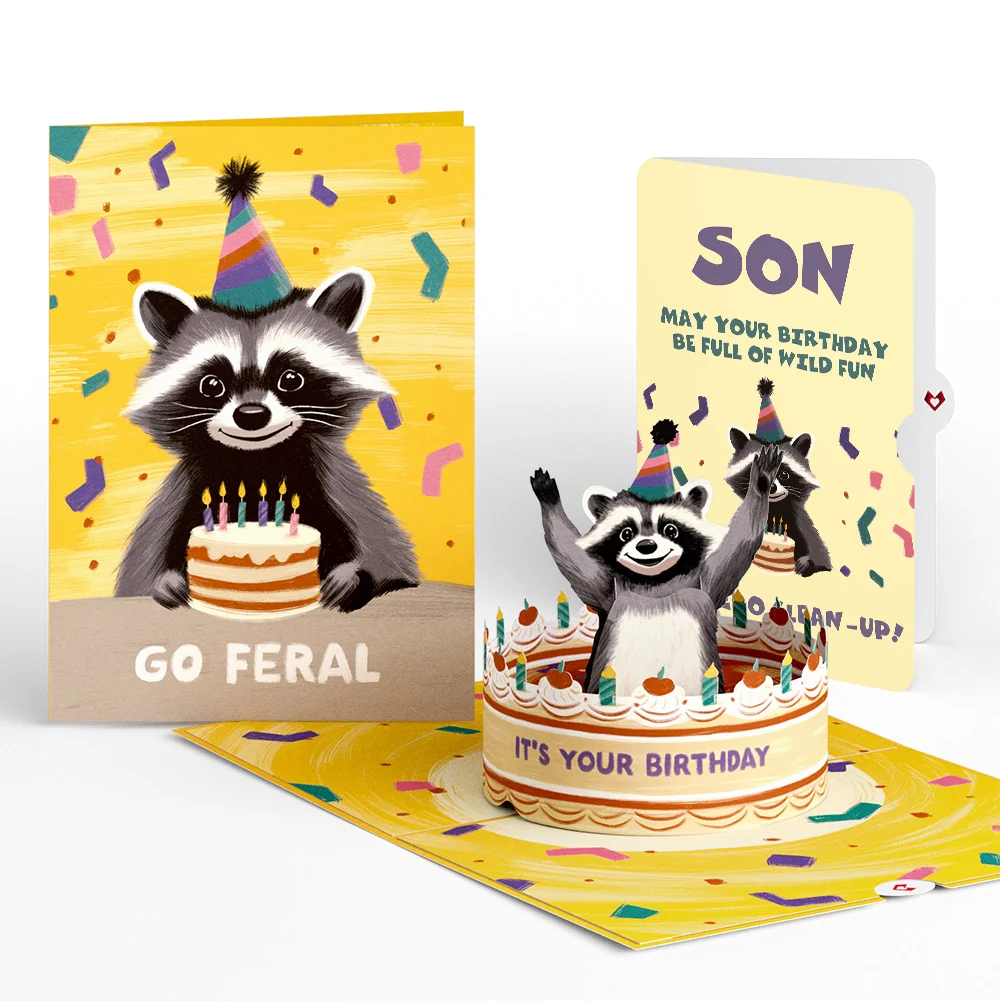 Lovepop Go Feral Raccoon Birthday Pop-Up Card and Sentiment Set for Son Candle