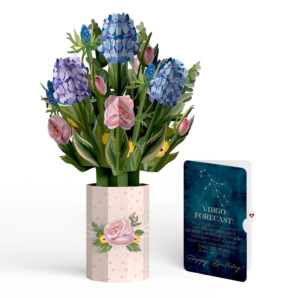 Lovepop Hydrangea Birthday Bouquet and Virgo Zodiac Sentiment Set Vase