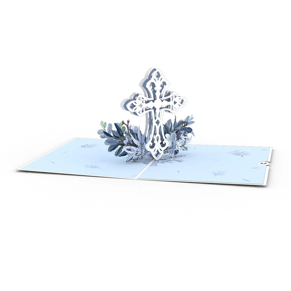 Lovepop Blue Floral Cross Pop-Up Card - Image 3