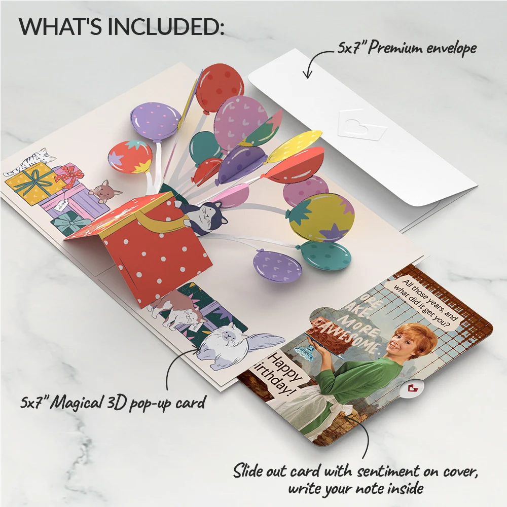 Lovepop Curious Cats Birthday Pop-Up Card and More Cake More Awesome Sentiment Set - Image 2