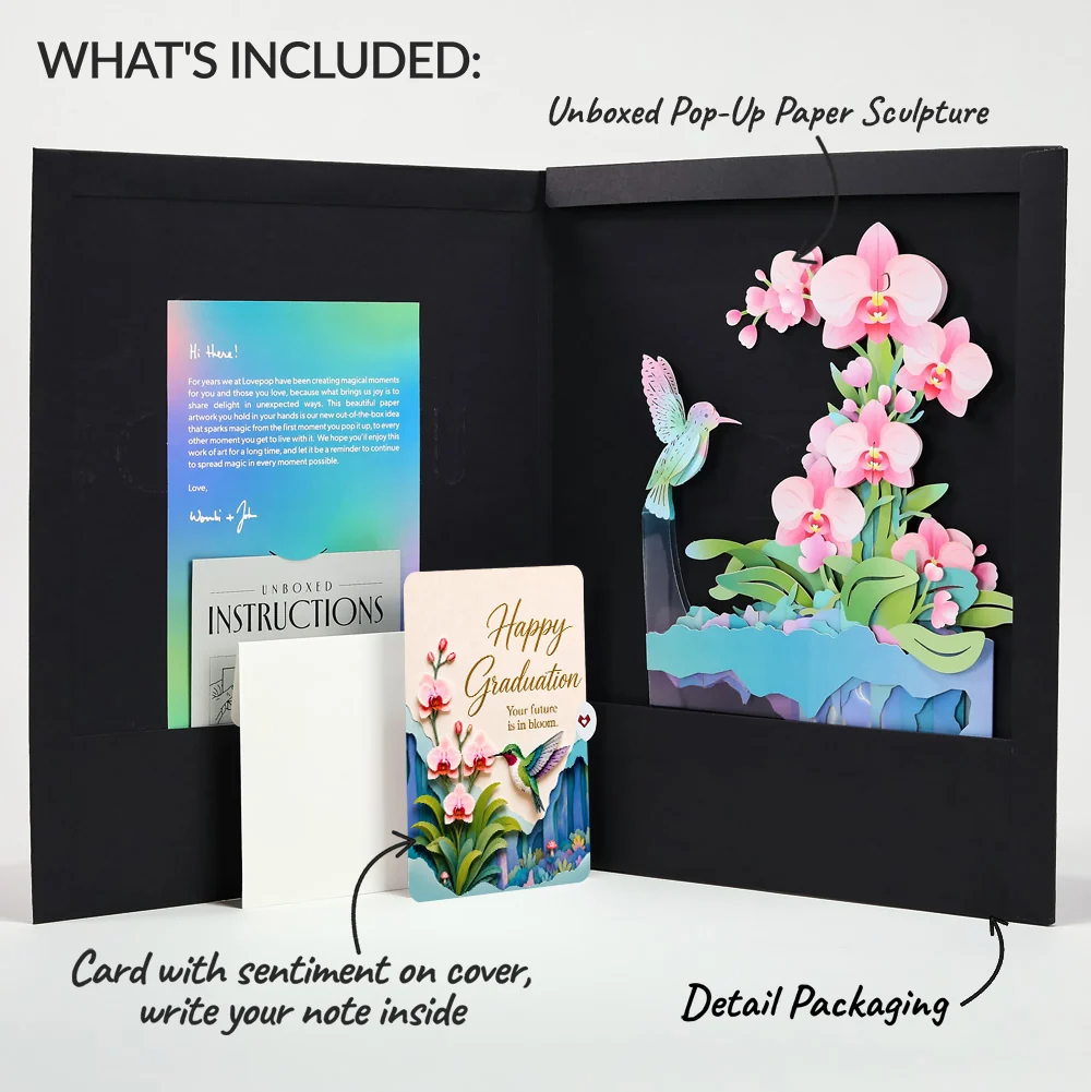 Lovepop Hummingbird Graduations Unboxed Pop-Up Paper Sculpture and Sentiment Set Vase - Image 2